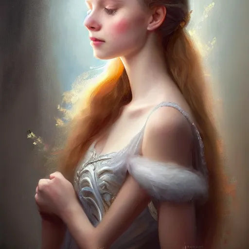 Prompt: Ebba Busch as a beautiful princess, 4k oil on linen by wlop, artgerm, andrei riabovitchev, nuri iyem, james gurney, james jean, highly detailed, soft lighting 8k resolution, intricate, elegant, highly detailed, digital painting, artstation, concept art, smooth, sharp focus, illustration, art by artgerm and Ruan Jia and Rembrandt and greg rutkowski and alphonse mucha and andrei riabovitchev and craig mullins