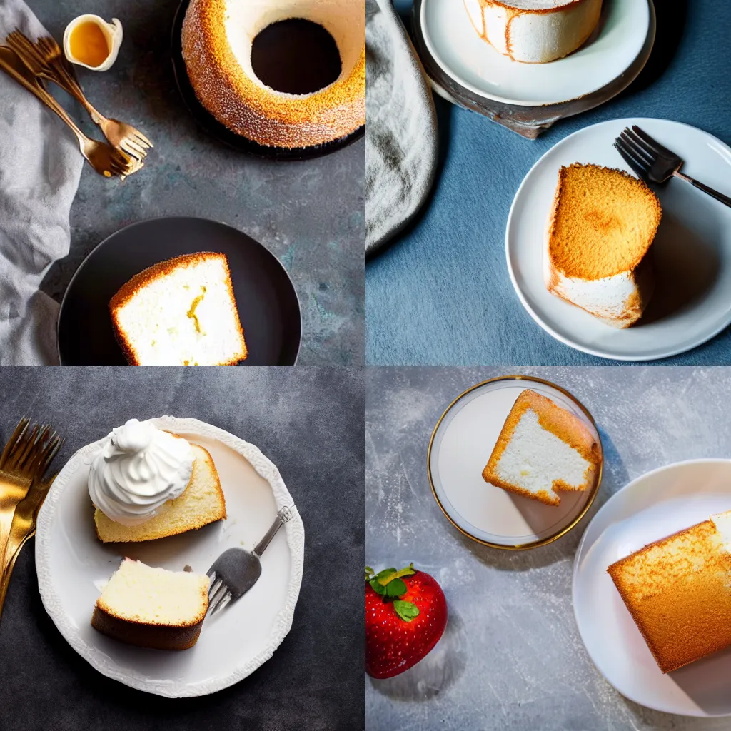 Prompt: A delicious plate of angel food cake, food photography, Michelin Star