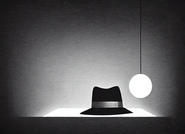 Prompt: (((detective in a hat interogating a suspect at a table))), colorful,bauhaus, Mads Berg, Karolis Strautniekas,small finely stippled light, dramatic lighting,fine texutre, editorial illustration, detailed, matte print, dynamic composition,moody, cinematic, film grain