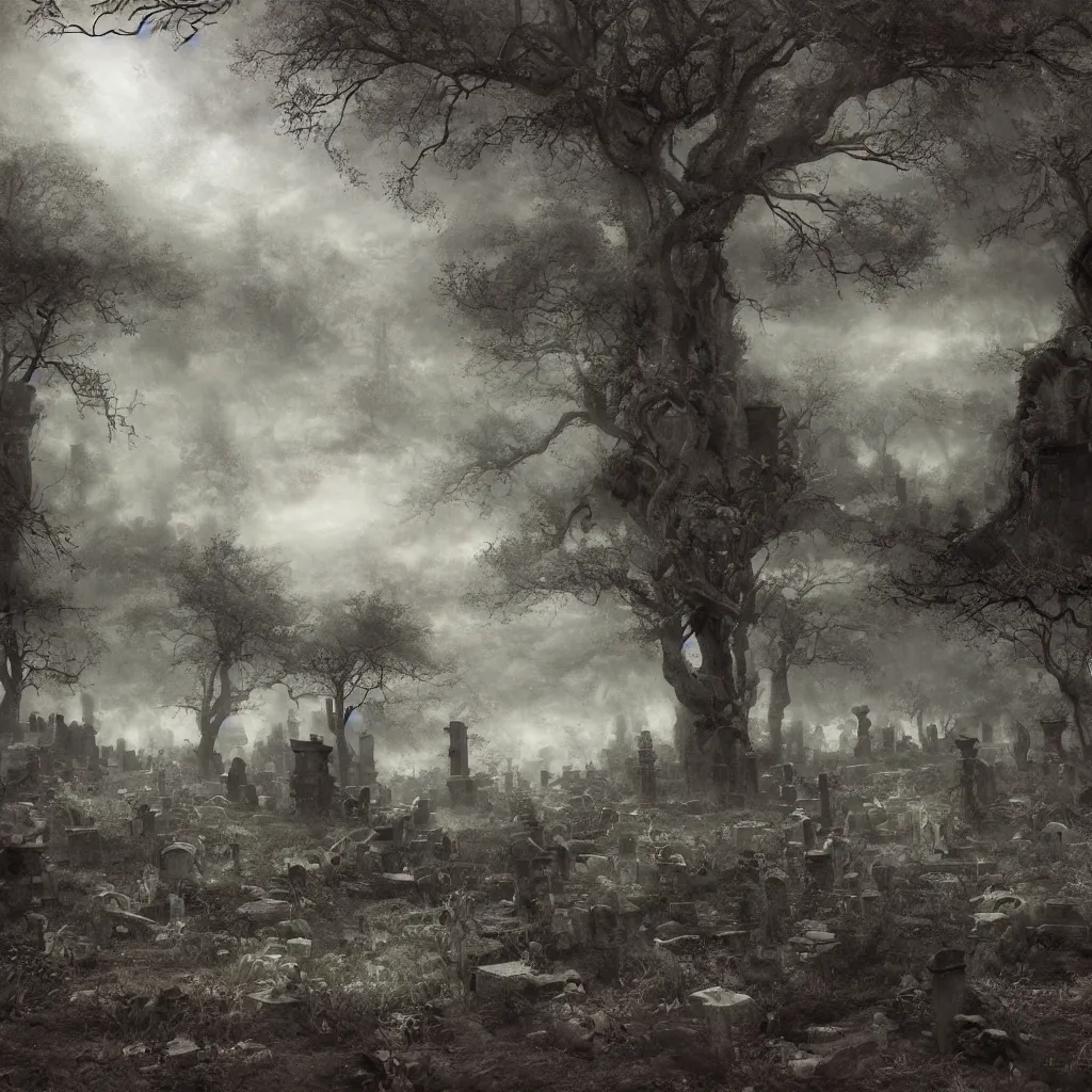 Prompt: graveyard of dreams landscape