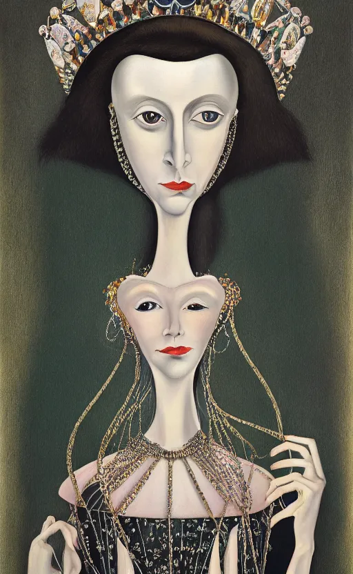 Prompt: a Hungarian portrait of a Queen, by Marcel Jankowicz, by Kay Nielsen,, by Georgia o Keeffe, trending on artstation , winner,dark fantasy, tonalism