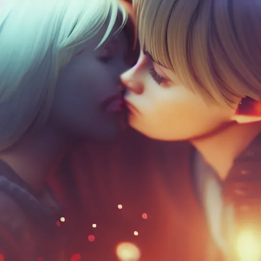 Annie Leonhart kissing Annie Leonhart, anime kiss,, Stable Diffusion