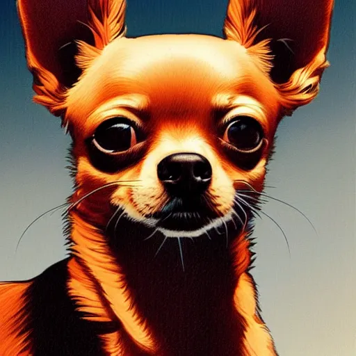 Image similar to portrait of a chihuahua looking happy, by martin ansin, highly detailed, cinematic, extremely detailed, high quality