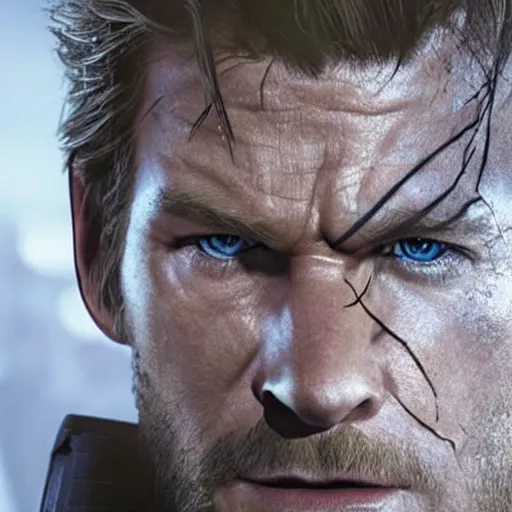 Image similar to Solid Snake portrayed by Chris Hemsworth, HD, photorealistic, cinematic lighting,