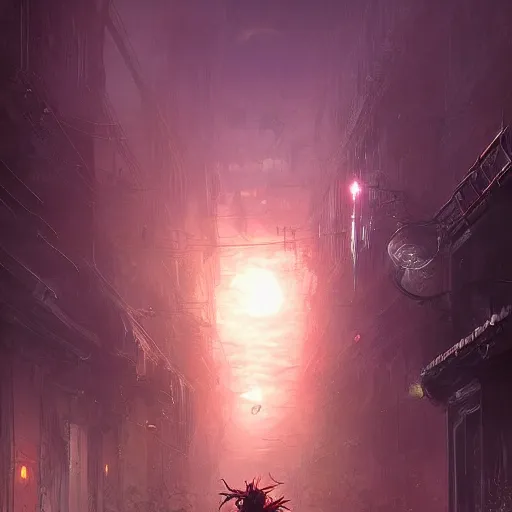 Image similar to Book of the New Sun concept art of Lictor walking through streets by Yoshitaka Amano, Greg Rutkowski, Anato Finnstark, and Barlowe