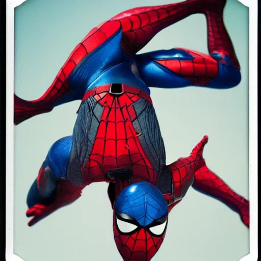 Image similar to a single iron man and spider - man hybrid, dslr, polaroid