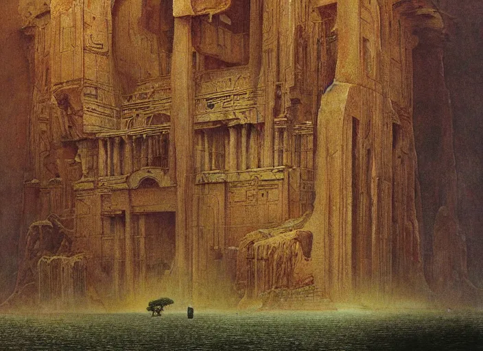 Image similar to The temple of the gods, detailed, immaculate scale, Zdzislaw Beksinski