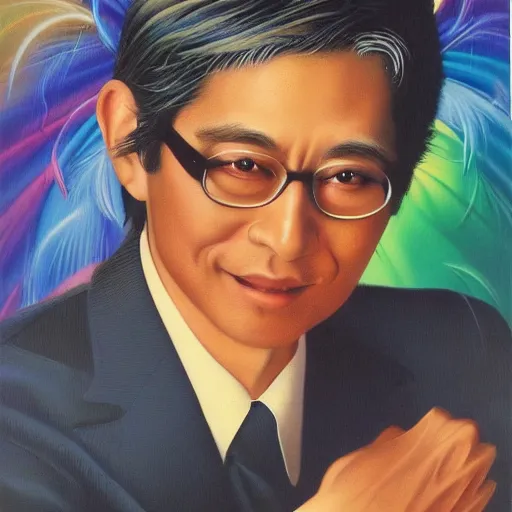 Image similar to professional corporate portrait art by Noriyoshi Ohrai and Lisa Frank