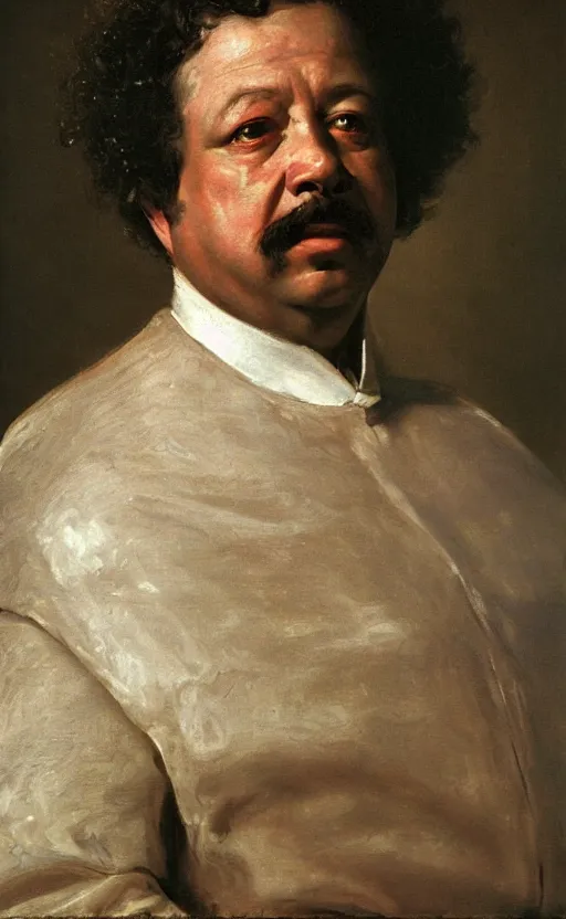 Image similar to Portrait of Alexandre Dumas, oil on canvas, highly detailed, by Kramskoy, 8k