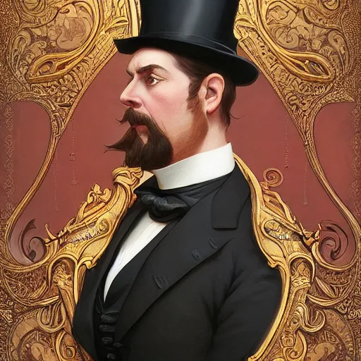 Prompt: portrait of a victorian gentleman with a monocle, fantasy, intricate, elegant, highly detailed, digital painting, artstation, concept art, smooth, sharp focus, illustration, art by artgerm and greg rutkowski and alphonse mucha