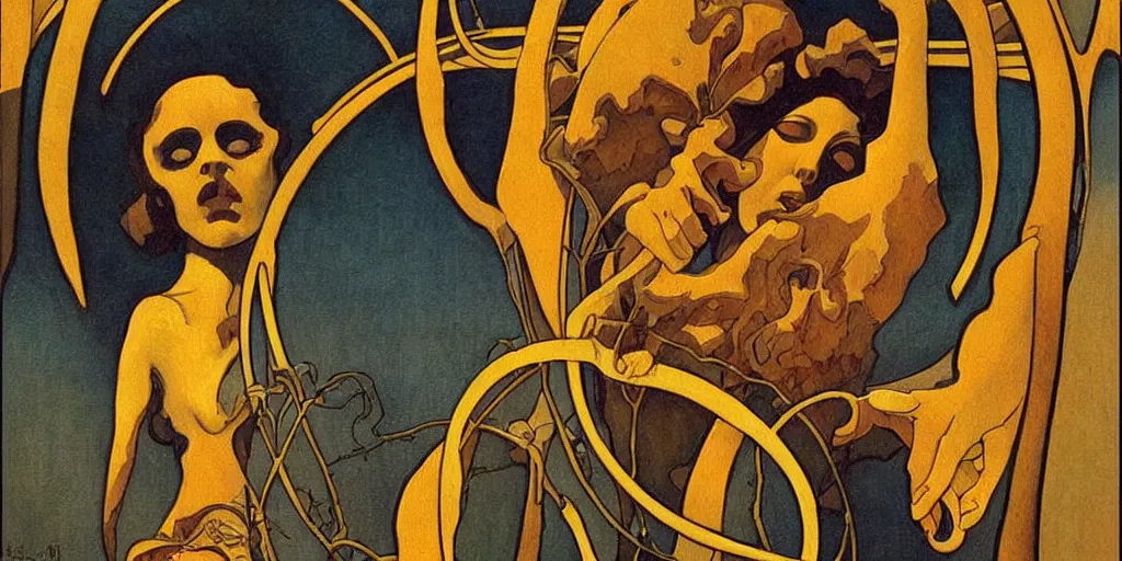 Image similar to An asymmetry still frame of Art Nouveau painting by Richard Corben