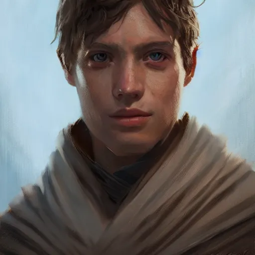 Prompt: portrait of a man by greg rutkowski, owen skywalker from star wars expanded universe, wearing jedi robes, he is about 2 0 years old, highly detailed portrait, digital painting, artstation, concept art, smooth, sharp foccus ilustration, artstation hq