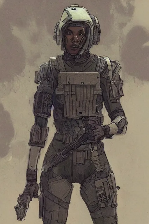 Image similar to adaego the ghost. blackops mercenary in near future tactical gear and cyberpunk headset. Blade Runner 2049. concept art by James Gurney and Mœbius.