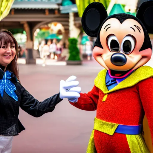 Prompt: super awkward interaction with a costumed character at disneyland, highly detailed, 8 k resolution, ultra realistic