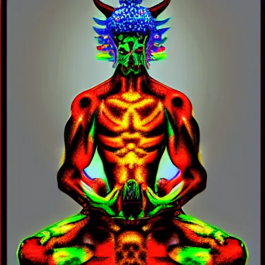 Image similar to zportre of an adhd psychonautistic trader in shape of zen devil, digital painting, highly detailed