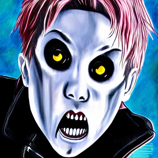 Prompt: Gerard way in the style of Junji Ito
