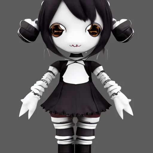 Prompt: cute fumo plush of a gothic maid robot, anime, vray