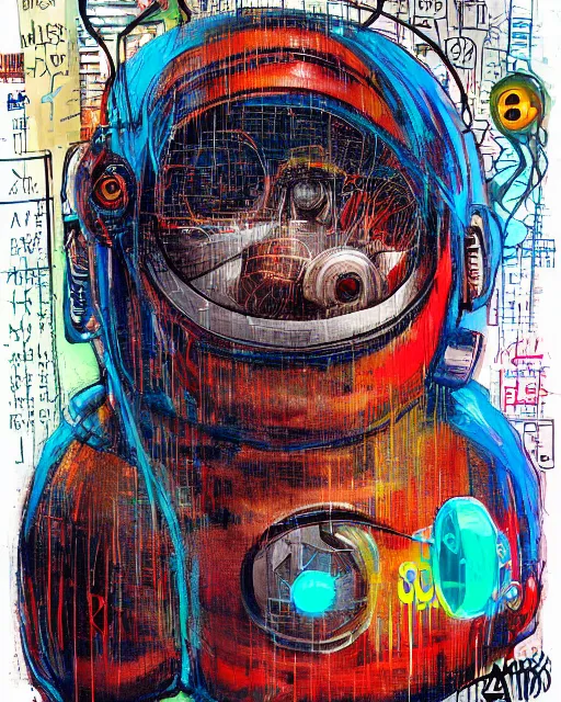 Prompt: a cyberpunk portrait of an anthropomorphic tardigrade by jean - michel basquiat, by hayao miyazaki by artgerm, highly detailed, sacred geometry, mathematics, snake, geometry, cyberpunk, vibrant, water