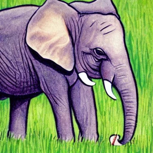 Image similar to Portrait of an elephant on a green meadow, Book for elementary school students