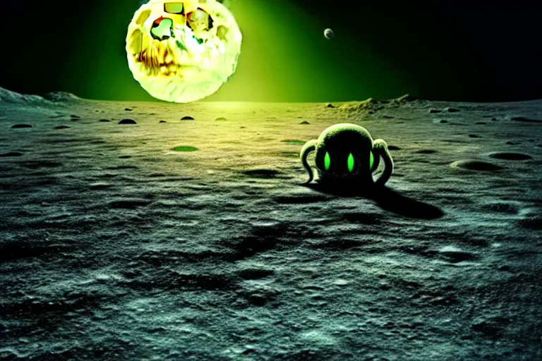 Image similar to 🤡 cthulhu on the lunar surface, moon, horizon, photorealistic, movie still