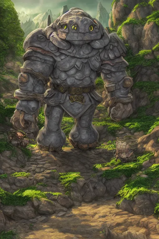 Image similar to zelda fantasy art giant golem troll wood rock greeble gemstone, global illumination ray tracing hdr fanart arstation by sung choi and eric pfeiffer and gabriel garza and casper konefal