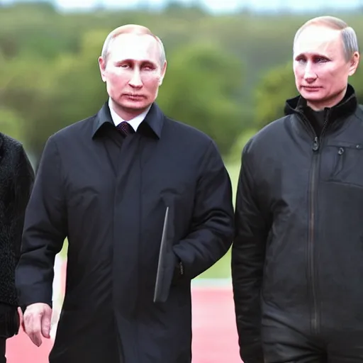 Prompt: putin wearing a black leather hat, front view, cool looking