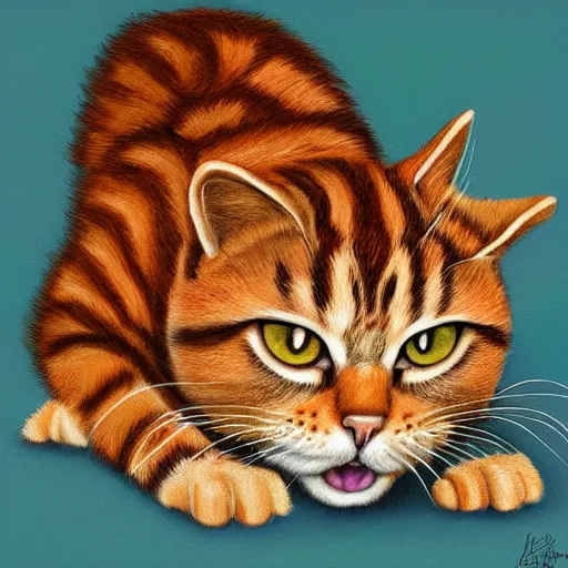 Prompt: Garfield the cat illustration, majestic, painting oil on canvas HDR, animation style