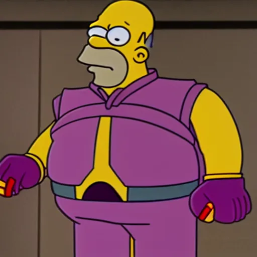 Image similar to CG Homer Simpson as Thanos, cinematic, anamorphic 4K