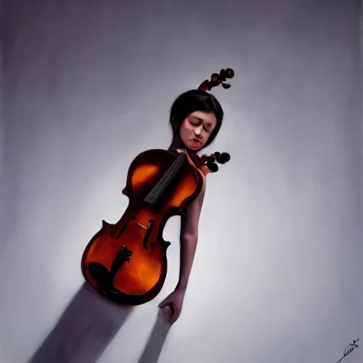 Image similar to woman violin, oil painting, artstation, dramatic lighting, symmetry, beautiful