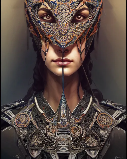 Prompt: symmetry!! portrait of a machine from horizon zero dawn, machine face, decorated with islamic motifs, intricate, elegant, highly detailed, digital painting, artstation, concept art, smooth, sharp focus, illustration, art by artgerm and greg rutkowski and alphonse mucha, 8 k