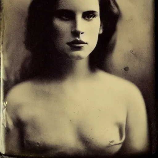 Image similar to tintype photo of lana del rey, by julia margaret cameron 1 8 8 0 s, realistic, body shot, sharp focus, 8 k high definition, insanely detailed, intricate, elegant