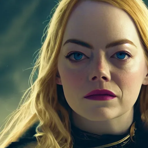 Image similar to emma stone playing odin all mother from the thor movie, highly detailed, cinematic shot, cinematic lighting, 8 k
