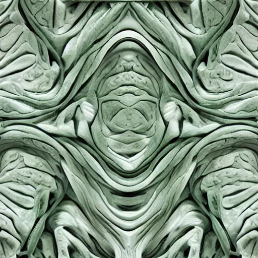 Prompt: thin lines, fractals, lichen macro, serpentine twisty maze, carved soapstone ceiling relief paneling white and pale green, antoni gaudi