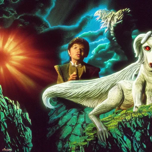 Prompt: falcor the luck dragon. the neverending story movie. sunlit undertones. wolfgang peterson. jim henson studios. 3 8 4 0. 2 1 6 0.