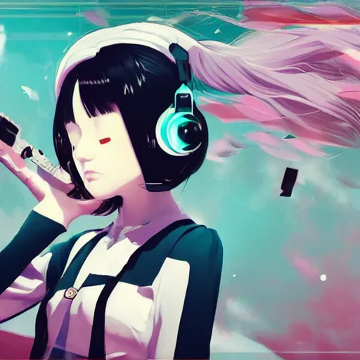 Image similar to Frequency indie album cover, luxury advertisement, white, indigo and teal colors. highly detailed post-cyberpunk sci-fi close-up schoolgirl in asian city in style of cytus and deemo, mysterious vibes, by Ilya Kuvshinov, by Greg Tocchini, nier:automata, set in half-life 2, beautiful with eerie vibes, very inspirational, very stylish, with gradients, surrealistic, postapocalyptic vibes, depth of filed, mist, rich cinematic atmosphere, perfect digital art, mystical journey in strange world, bastion game, arthouse