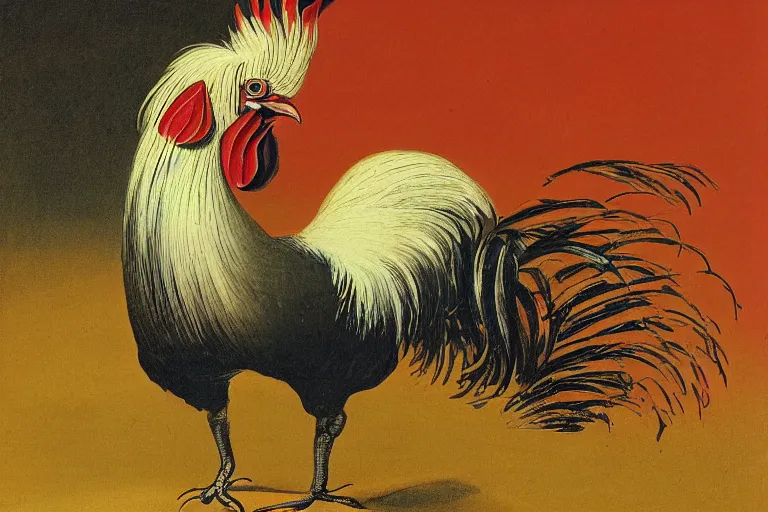 Prompt: illustration of a rooster, by karl wilhelm de hamilton, sharp focus, lively colors, portrait