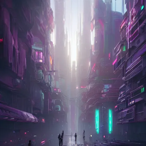 Prompt: a cyberpunk city in utopian future, by alex grey and greg rutkowski, trending on artstation, concept art