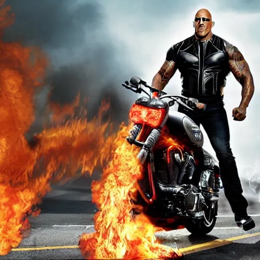 Image similar to dwayne johnson as ghost rider