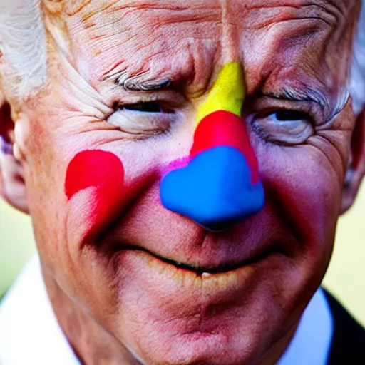 Image similar to Joe Biden with colorful clown makeup all over his face