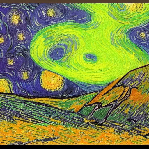 Prompt: bright colourful aurora painting by van gogh