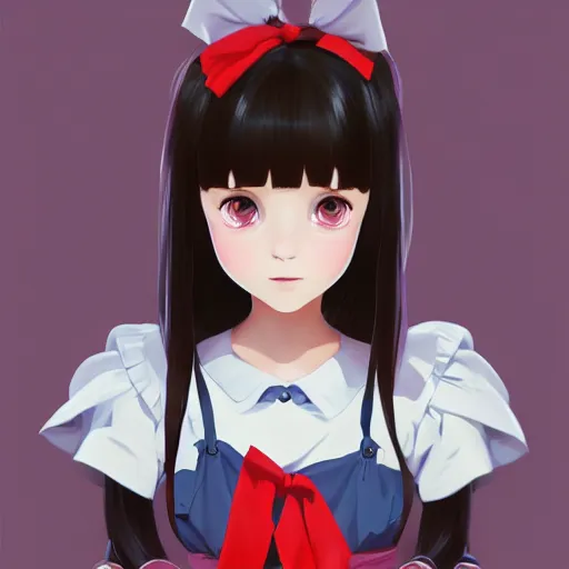 Prompt: portrait of brunette little girl wearing maid uniform by ilya kuvshinov and anna dittmann and studio ghibli and wlop and rossdraws, digital art, trending on artstation, anime arts, featured on pixiv, purple lighting, hd, 8 k, highly detailed, good lighting, beautiful, epic, masterpiece, nazi chiq