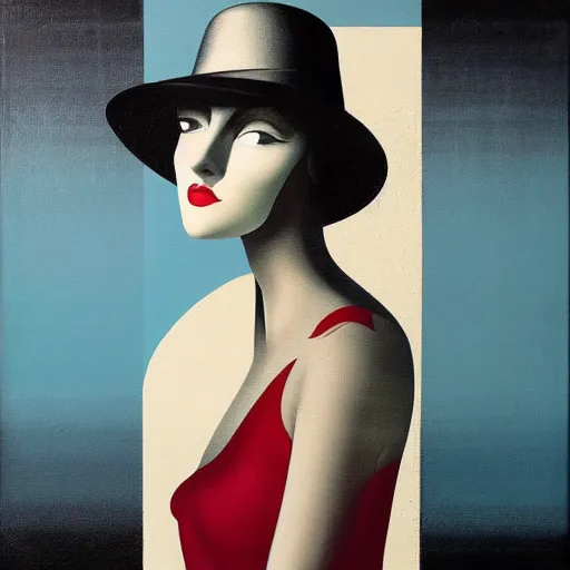 Image similar to a painting of a woman with a hat on her head, an art deco painting by nick gentry, featured on behance, precisionism, art deco, detailed painting, airbrush art