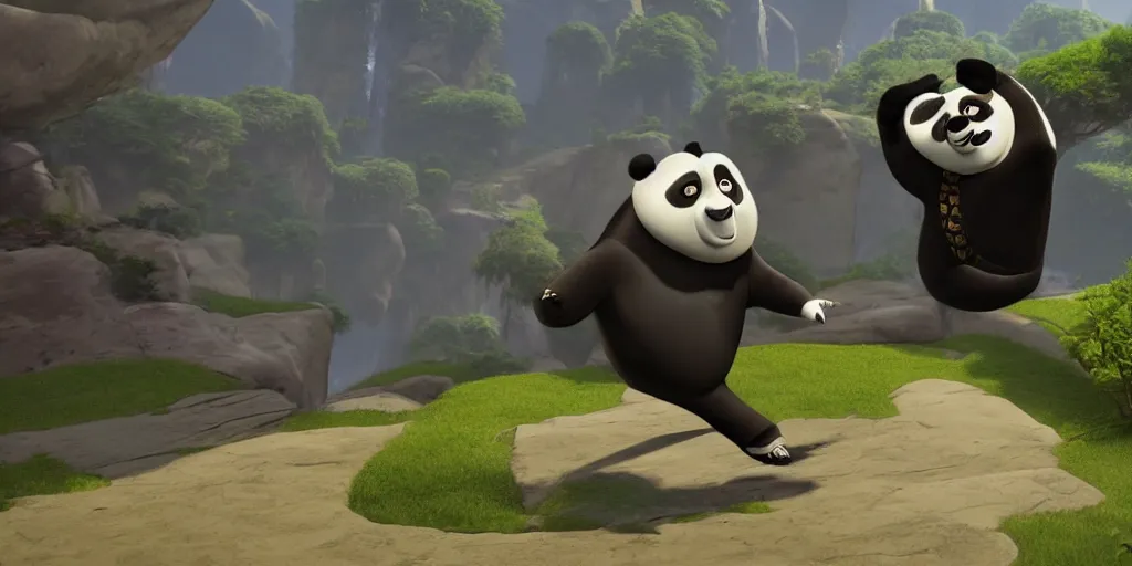 Prompt: mr bean in kung fu panda style, digital art, unreal engine