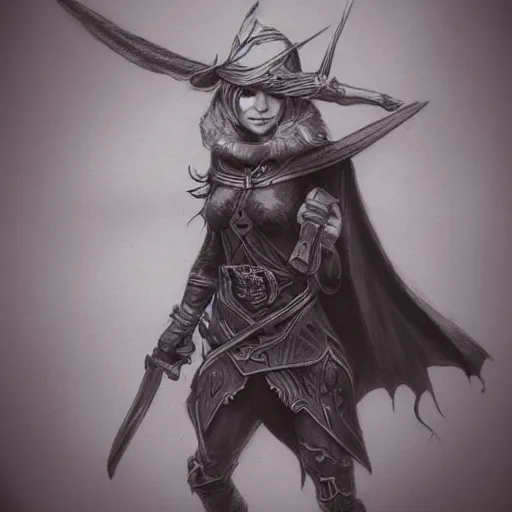 Prompt: elf ranger, character, dungeons and dragons, pencil art, high quality, trending on devianart and artstation