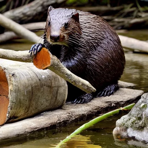 Image similar to photograph of a beaver being spit roasted