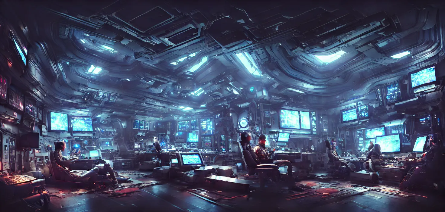 Image similar to a hyper detailed octane render concept art by xision wu, kerem beyit, sandara tang portrait of cyberpunk panel control spaceship room, dim lighting, detailed portraits, unreal engine 5, highly rendered, digital painting, hyper realistic, photo realistic, artstation, concept art, smooth, sharp focus perfect horizontal, symmetry illustration, detailed and intricate environment artstation hq