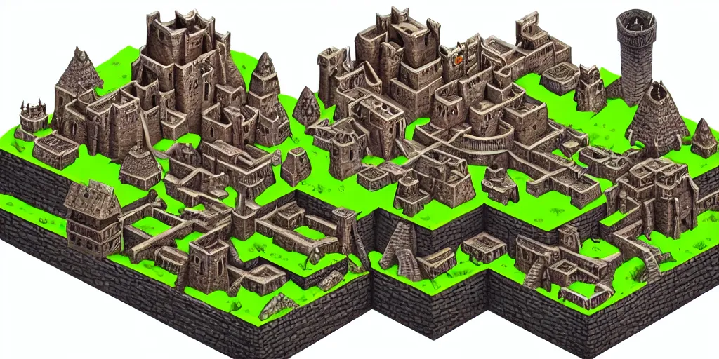 Prompt: isometric view of a dwarven fortress at the edge of a mountain range, mountainhomes, hillocks, smelters, forges, waterwheels, mounds, dwarven citizens, capital site, chiseled architecture, ornate, trading posts, extremely detailed, sharp focus