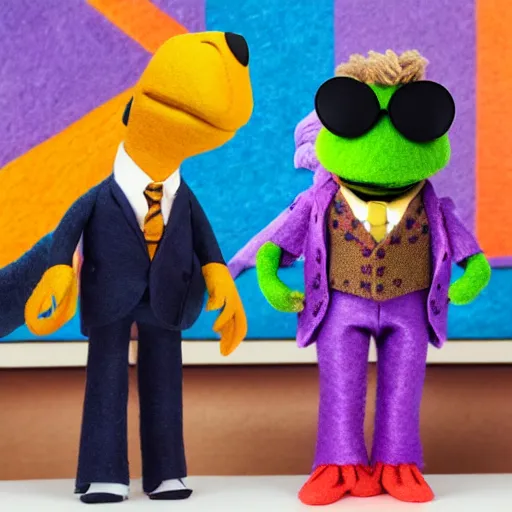 Image similar to saul goodman as a muppet. highly detailed felt. colorful clothes. hyper real photo. 4 k.