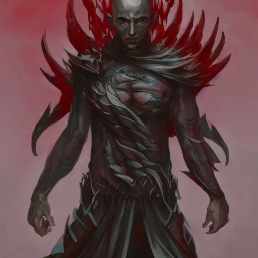 Image similar to full body anime style human in dragon form, bald, fire beard. fantasy style. very punk / alt aesthetic. wings and tail, a highly detailed, digital painting, artstation, concept art, matte, sharp focus, illustration, art by artgerm and greg rutkowski