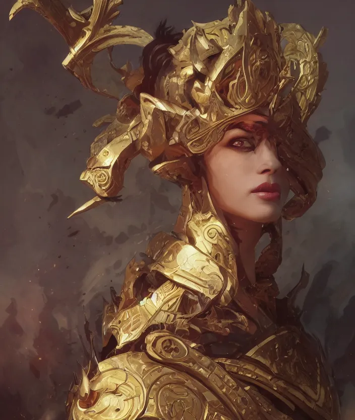 Prompt: excellent painted portrait of the grand demon tyrant, high quality masterpiece painted portrait, symmetry, 4k, trending on artstation, octane render, art by artgerm and greg rutkowski and alphonse mucha and craig mullins and James Jean and Andrei Riabovitchev and Marc Simonetti and peter mohrbacher